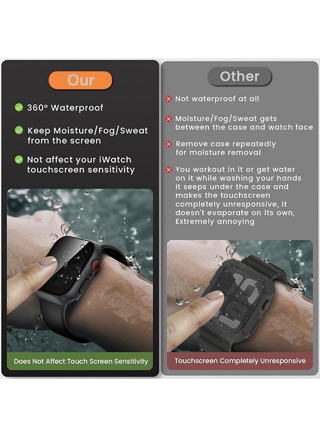 Protective Case Cover with Privacy Screen Protector for Apple Watch Series 9 8 7 6 5 4 SE Ultra 45mm, Hard PC Bumper Tempered Glass Waterproof Cover for iWatch Accessories, Black - Image 2