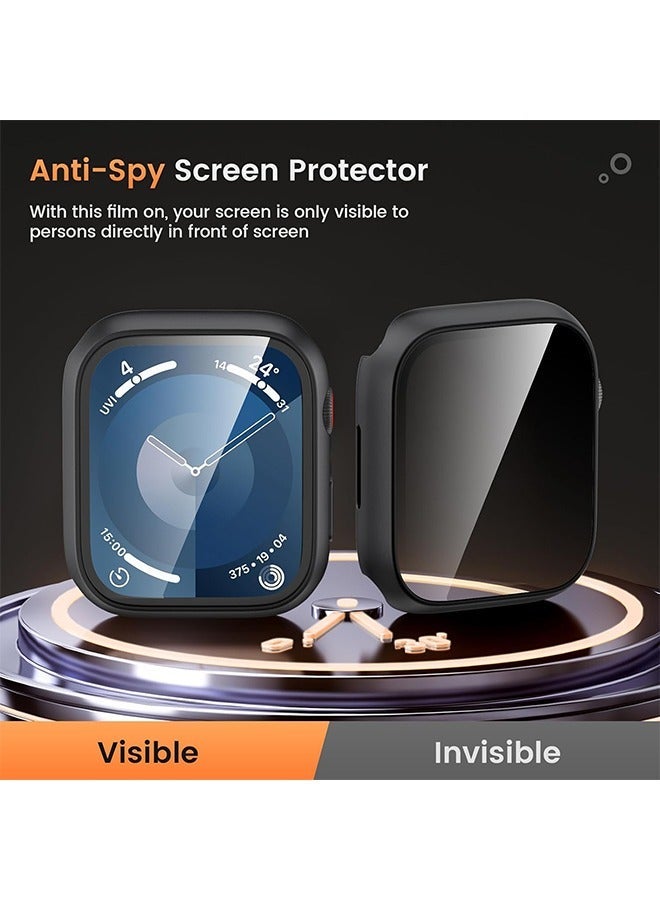 Protective Case Cover with Privacy Screen Protector for Apple Watch Series 9 8 7 6 5 4 SE Ultra 45mm, Hard PC Bumper Tempered Glass Waterproof Cover for iWatch Accessories, Black - Image 3