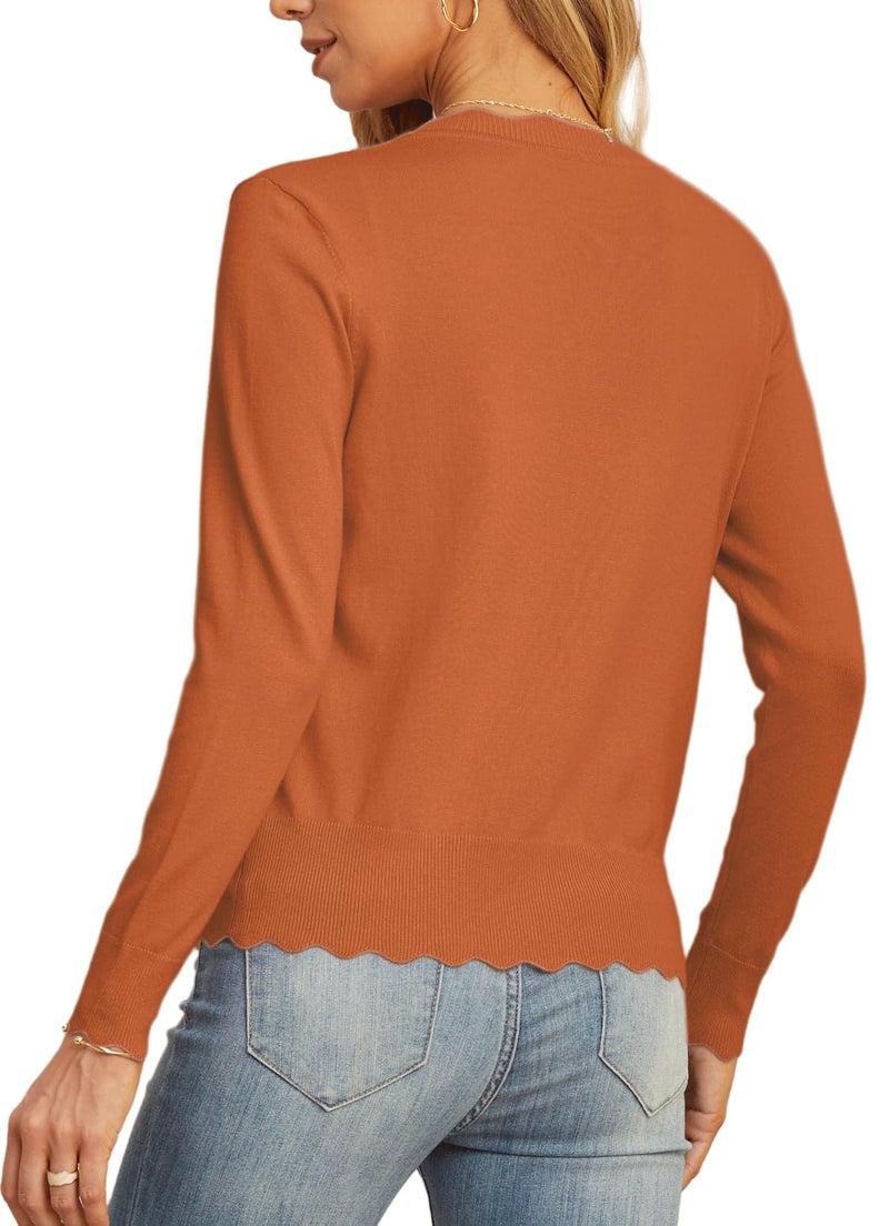 GRECERELLE Women's Open Front Cardigans Button Down Long Sleeve Shrug Sweater, Pumpkin Orange, Large - Image 4