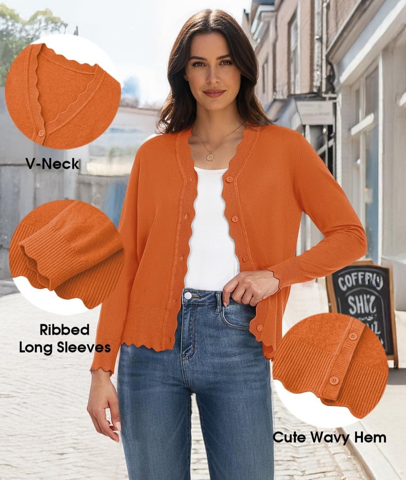 GRECERELLE Women's Open Front Cardigans Button Down Long Sleeve Shrug Sweater, Pumpkin Orange, Large - Image 5