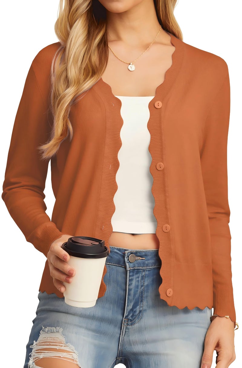 GRECERELLE Women's Open Front Cardigans Button Down Long Sleeve Shrug Sweater, Pumpkin Orange, Large - Image 1