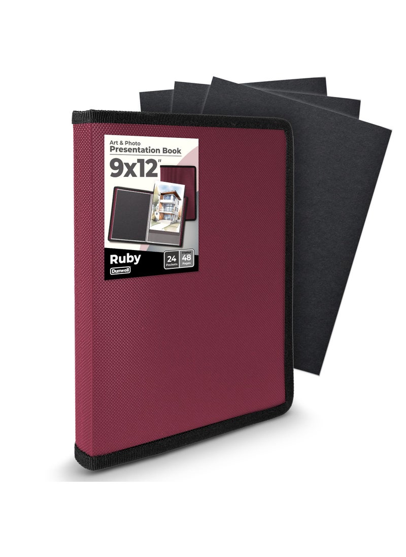 Dunwell Dunwell Art Portfolio 9x12 Folder Ruby Black Mounting Paper Portfolio Binder for Artwork 9 x 12 Art Folder 24 Pockets Display 48 Pages AcidFree Poly Presentation Book 