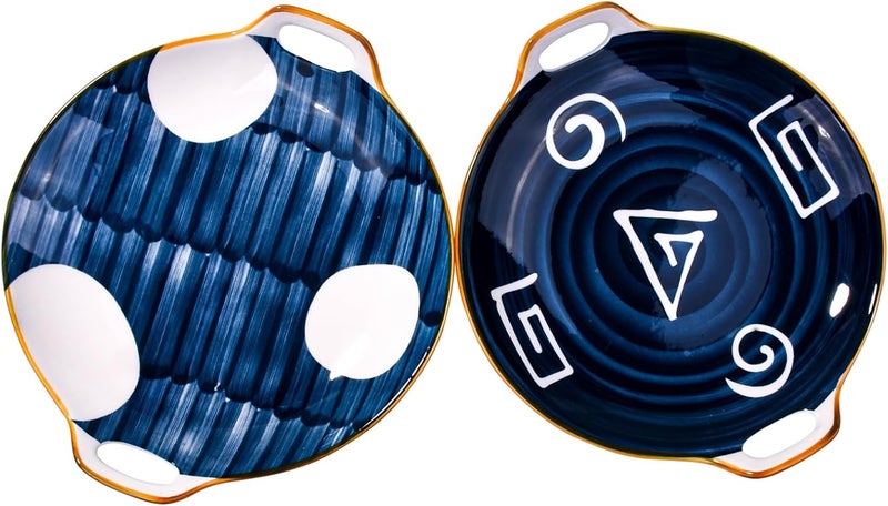 Cerficer Ceramic Plates with Handle Set of 2 Japanese Dinner Plate for Dessert Appetizer - Image 1