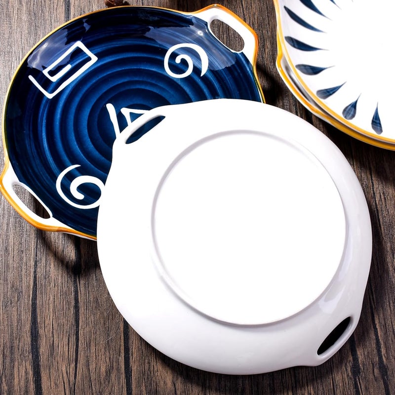 Cerficer Ceramic Plates with Handle Set of 2 Japanese Dinner Plate for Dessert Appetizer - Image 3