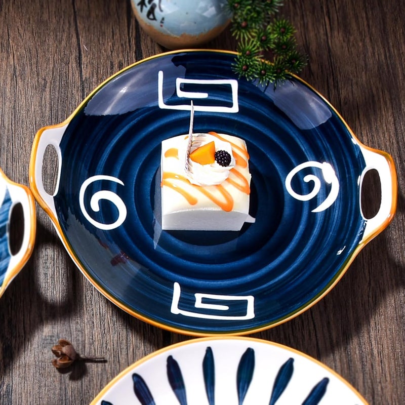 Cerficer Ceramic Plates with Handle Set of 2 Japanese Dinner Plate for Dessert Appetizer - Image 2