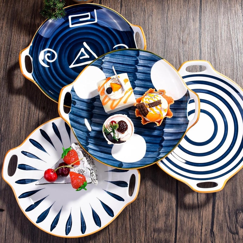 Cerficer Ceramic Plates with Handle Set of 2 Japanese Dinner Plate for Dessert Appetizer - Image 4