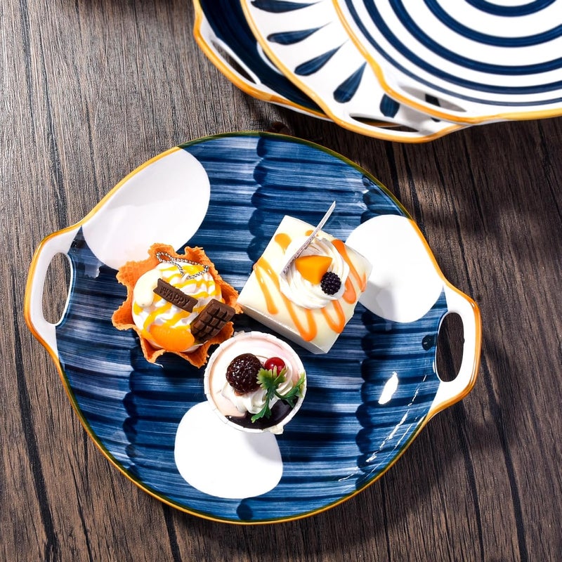 Cerficer Ceramic Plates with Handle Set of 2 Japanese Dinner Plate for Dessert Appetizer - Image 5