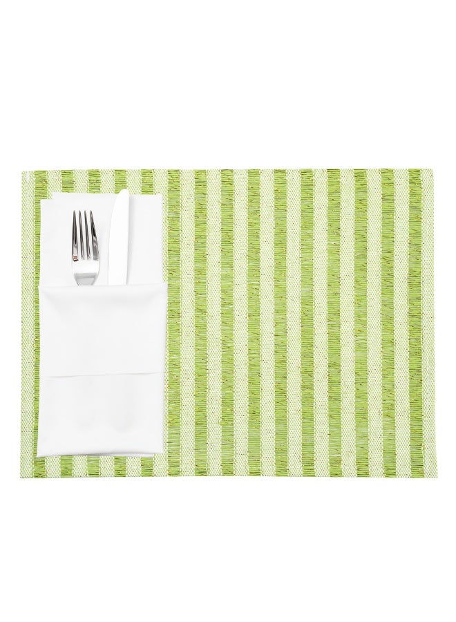 Restaurantware 16 x 12 Inch Dining Table Placemats, Set Of 6 Rectangle Kitchen Table Mats - Pink Stripes, Easy To Clean, Green Plastic Striped Placemats, Wipeable, Durable - Image 2