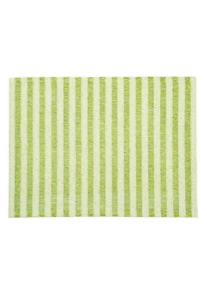 Restaurantware 16 x 12 Inch Dining Table Placemats, Set Of 6 Rectangle Kitchen Table Mats - Pink Stripes, Easy To Clean, Green Plastic Striped Placemats, Wipeable, Durable - Image 1