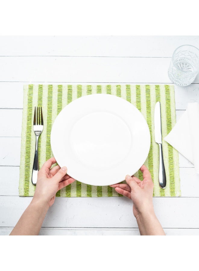 Restaurantware 16 x 12 Inch Dining Table Placemats, Set Of 6 Rectangle Kitchen Table Mats - Pink Stripes, Easy To Clean, Green Plastic Striped Placemats, Wipeable, Durable - Image 5