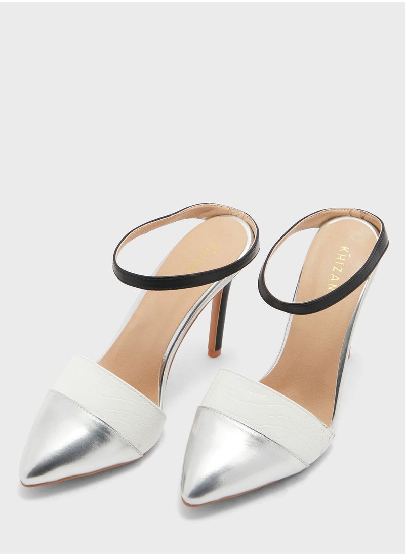 Khizana - Croc Effect Slip On Pointed Pump - Image 1