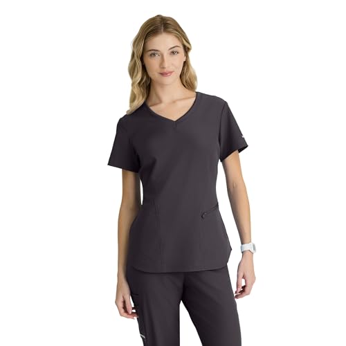 Barco Skechers by Barco Vitality Electra Classic Fit Scrub Top for Women – Pewter, 3-Pocket Classic V-Neck Top w/ 4-Way Stretch – Moisture Wicking, Quick-Shed, Anti-Static – Small, Regular Fit - Image 1