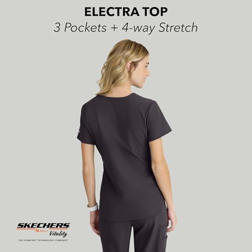 Barco Skechers by Barco Vitality Electra Classic Fit Scrub Top for Women – Pewter, 3-Pocket Classic V-Neck Top w/ 4-Way Stretch – Moisture Wicking, Quick-Shed, Anti-Static – Small, Regular Fit - Image 2