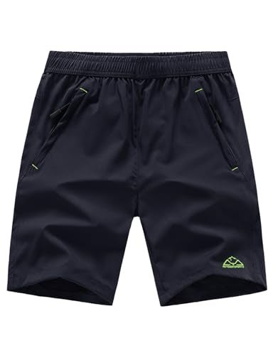 TBMPOY Men's 7" Hiking Running Shorts with Pockets Athletic Outdoor Sports Gym Workout Short Zipper Pockets Navy L - Image 1