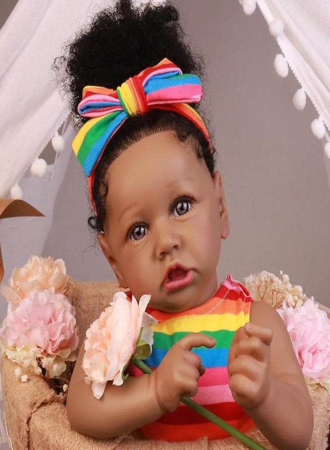 MAIHAO Reborn Baby Dolls Black Girl with Soft Body African American Real Life Babies Girl That Look Lifelike Newborn Baby Open Eyes 22inch (Rainbow) - Image 1