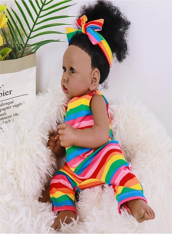 MAIHAO Reborn Baby Dolls Black Girl with Soft Body African American Real Life Babies Girl That Look Lifelike Newborn Baby Open Eyes 22inch (Rainbow) - Image 3