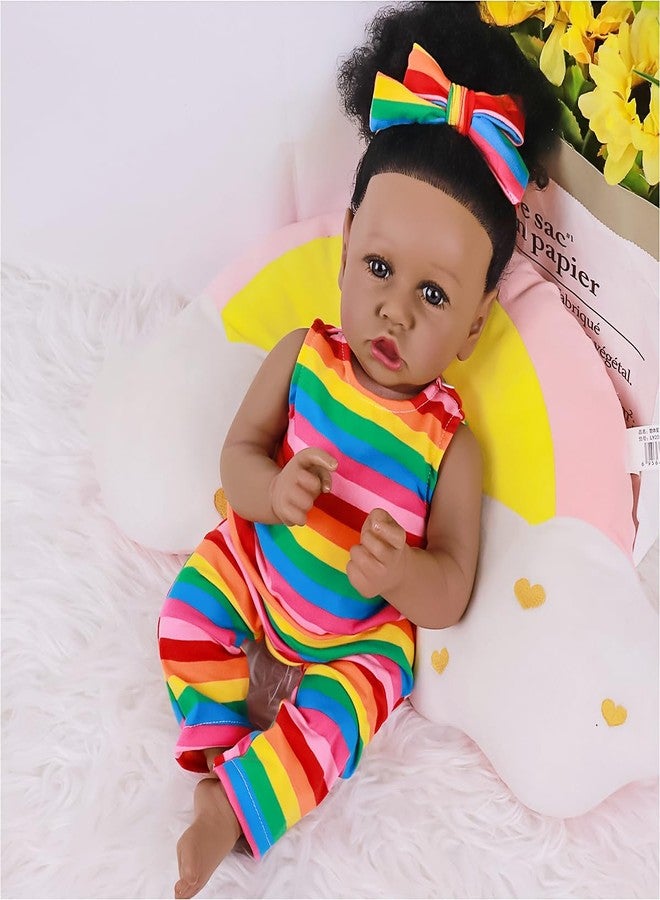 MAIHAO Reborn Baby Dolls Black Girl with Soft Body African American Real Life Babies Girl That Look Lifelike Newborn Baby Open Eyes 22inch (Rainbow) - Image 4