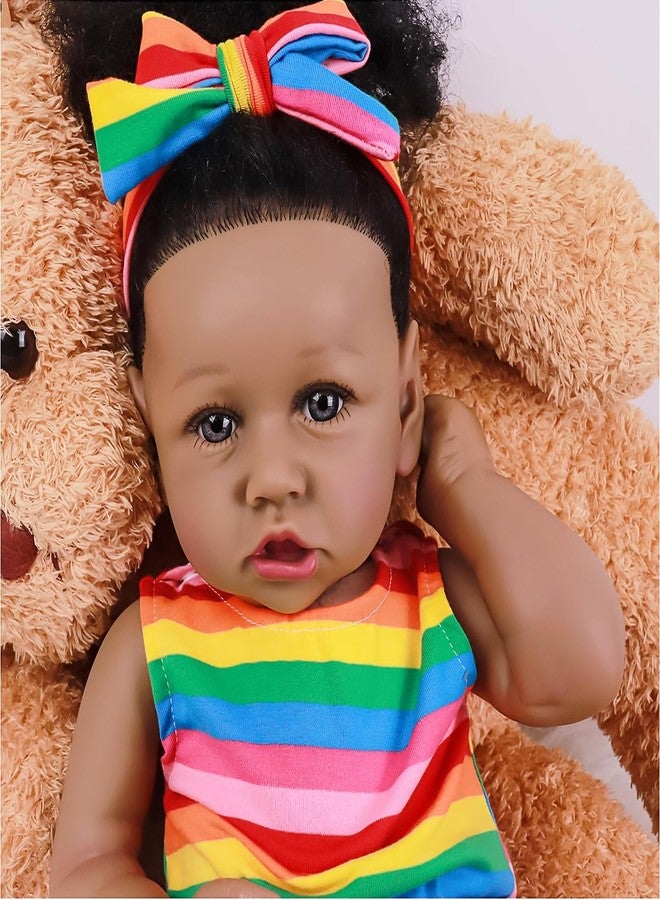 MAIHAO Reborn Baby Dolls Black Girl with Soft Body African American Real Life Babies Girl That Look Lifelike Newborn Baby Open Eyes 22inch (Rainbow) - Image 2