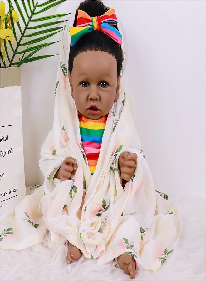 MAIHAO Reborn Baby Dolls Black Girl with Soft Body African American Real Life Babies Girl That Look Lifelike Newborn Baby Open Eyes 22inch (Rainbow) - Image 5