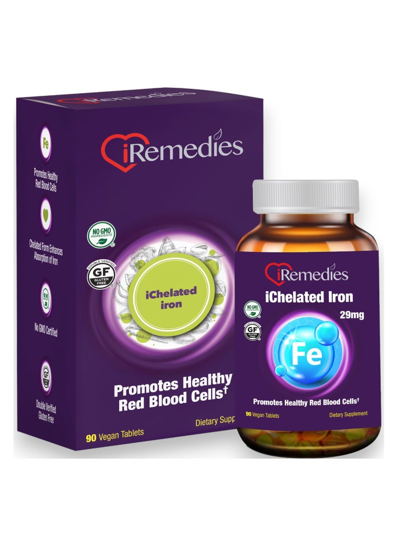 iRemedies Ichelated Iron,  29Mg, 90 Tablets, 90 Servings 