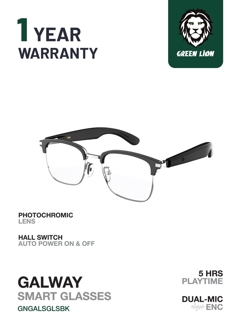 GREEN LION Galway Smart Glasses with ENC Technology / Touch Control / Up to 5 Hours Play Time / 10m Transmission Range / Photochromic / Anti-Blue Light Lens / UV400 Protection / Voice Assistant - Black - Image 1