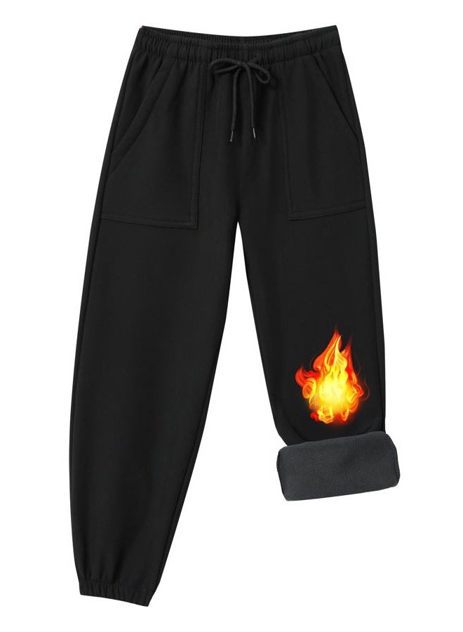 ZooYung Toddler Fleece Lined Warm Snow Hiking Pants Baby Boys Girls Winter Ski Sweatpants Kids Running Joggers(13766Black2T) - Image 2