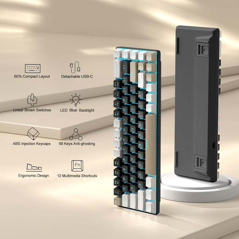 مايجغي - لوحة مفاتيح ميكانيكية محمولة بنسبة 60% MK-Box مع إضاءة خلفية LED، 68 مفتاحًا، مفتاح قهوة، للألعاب والمكتب، متوافقة مع Windows و Mac و Linux - Image 2