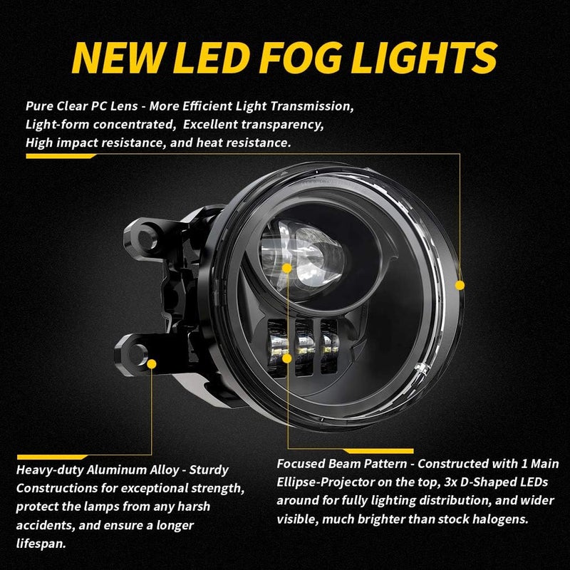 Z-OFFROAD New LED Fog Lights Driving Lamps Assembly Replacement for 2016-2022 Tacoma 2009-2013 Camry Corolla 2014-2022 4Runner 2014-2019 Tundra Truck, Driver and Passenger Side- Black - Image 3