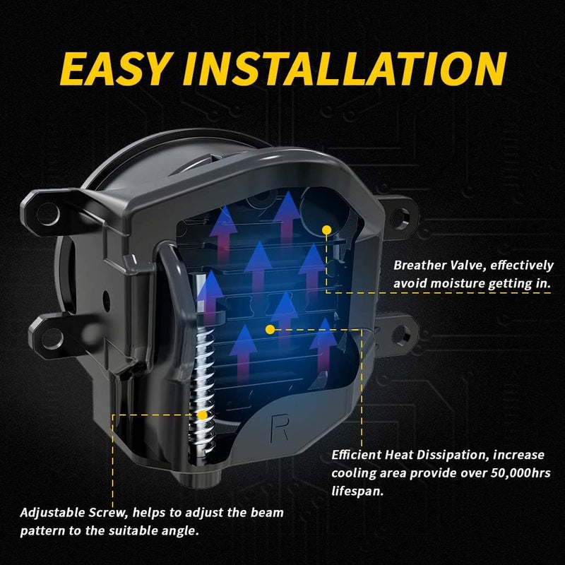 Z-OFFROAD New LED Fog Lights Driving Lamps Assembly Replacement for 2016-2022 Tacoma 2009-2013 Camry Corolla 2014-2022 4Runner 2014-2019 Tundra Truck, Driver and Passenger Side- Black - Image 5