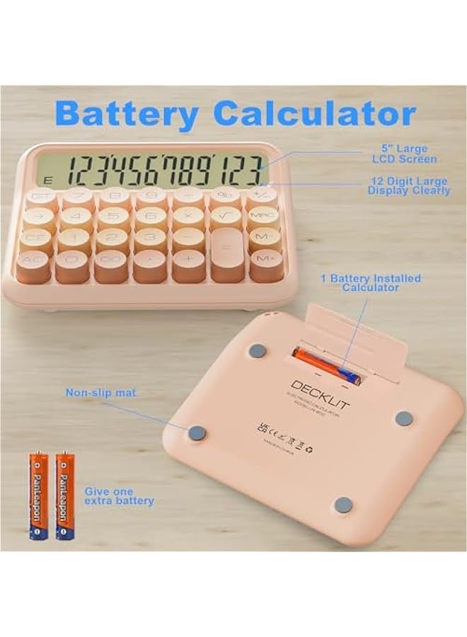 Generic Gradient Pink 12-Digit Large LCD Mechanical Office Calculator with Decklit Battery, Easy Press ons, Tilted Screen, Ideal for Kids and Desktop Use  - Image 3