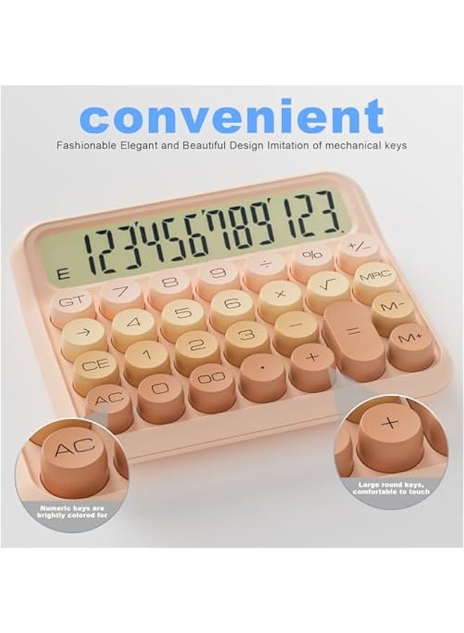 Generic Gradient Pink 12-Digit Large LCD Mechanical Office Calculator with Decklit Battery, Easy Press ons, Tilted Screen, Ideal for Kids and Desktop Use  - Image 4