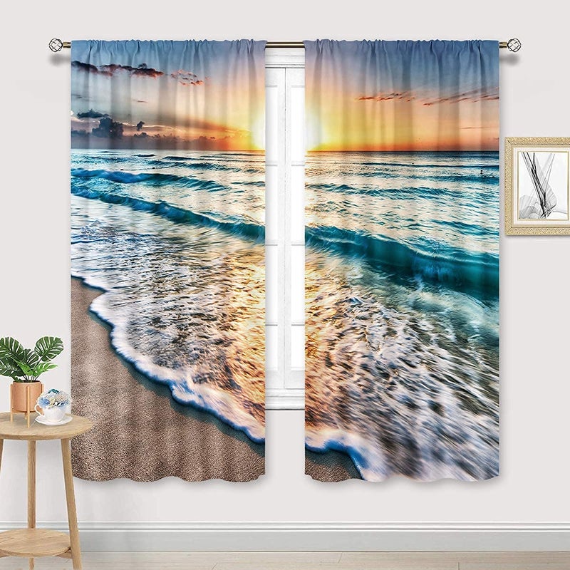 Cinbloo Ocean Scenic Curtains Tropical Beach Landscape Rod Pocket 42Wx63L Inch Hawaiian Scenery Bedroom Decor Seashore Seascape Wall Art Coastal Sea Waves Living Room Window Drapes Fabric 2 Panels - Image 2