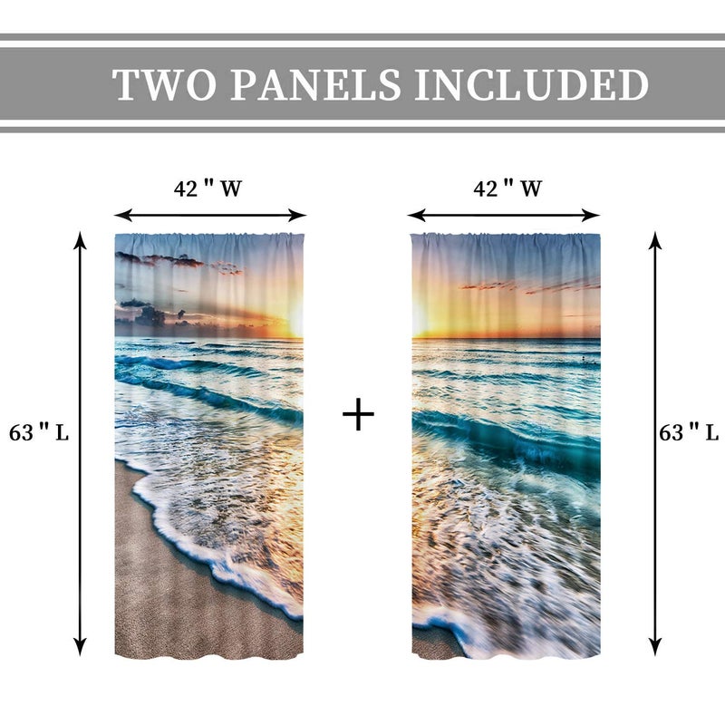 Cinbloo Ocean Scenic Curtains Tropical Beach Landscape Rod Pocket 42Wx63L Inch Hawaiian Scenery Bedroom Decor Seashore Seascape Wall Art Coastal Sea Waves Living Room Window Drapes Fabric 2 Panels - Image 5