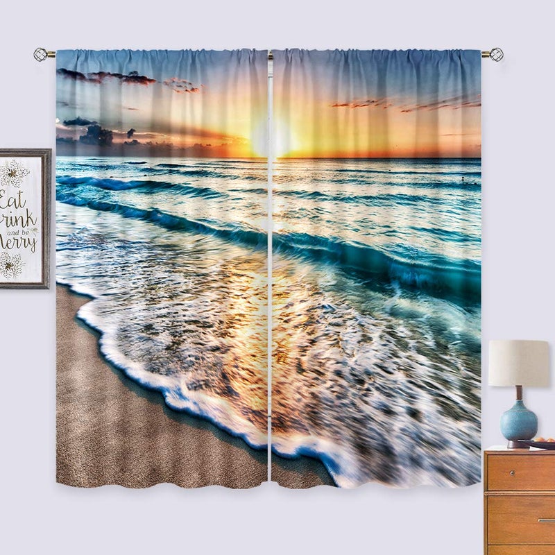 Cinbloo Ocean Scenic Curtains Tropical Beach Landscape Rod Pocket 42Wx63L Inch Hawaiian Scenery Bedroom Decor Seashore Seascape Wall Art Coastal Sea Waves Living Room Window Drapes Fabric 2 Panels - Image 4