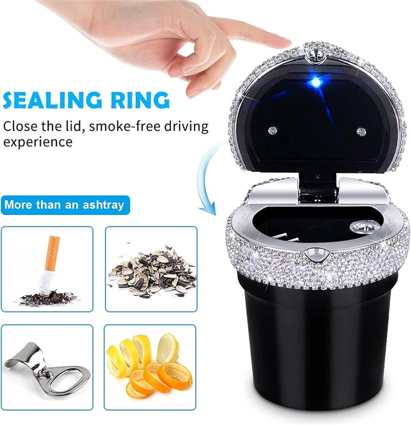 eing Car Ashtray Portable Bling Cigarette Smokeless Cylinder Cup Holder with Blue LED Light Indicator,Car Accessories for Women,Ideal for Car,Home and Office,1 - Pack Black+White - Image 5