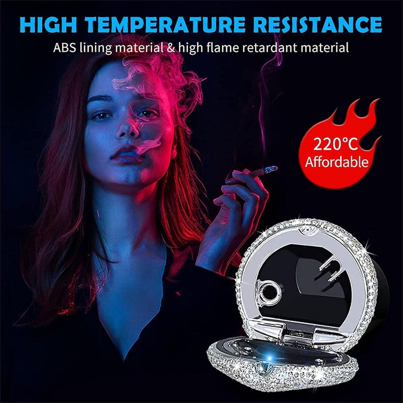 eing Car Ashtray Portable Bling Cigarette Smokeless Cylinder Cup Holder with Blue LED Light Indicator,Car Accessories for Women,Ideal for Car,Home and Office,1 - Pack Black+White - Image 3