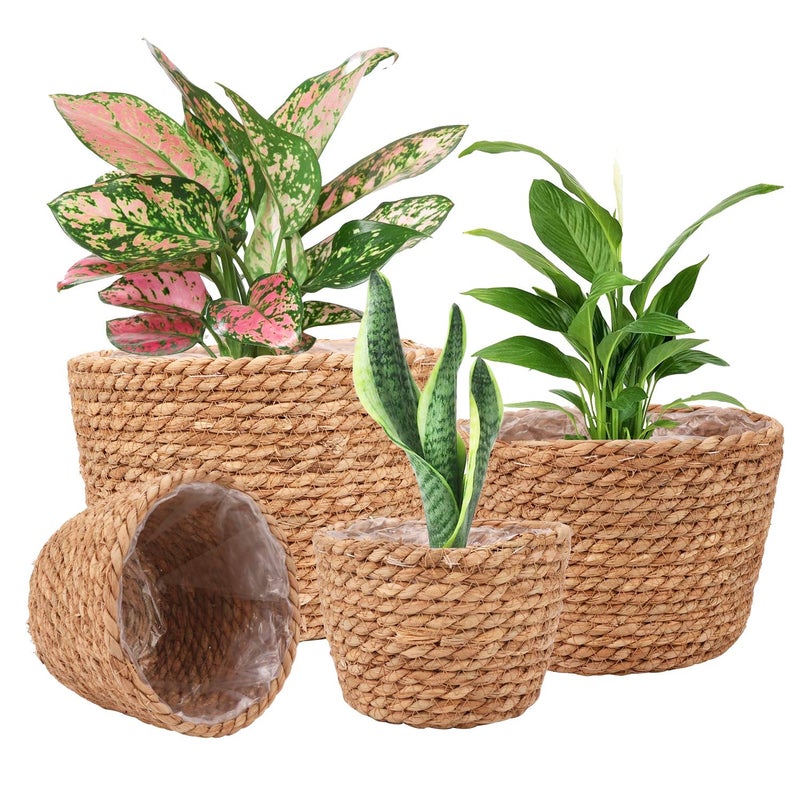 Ufrount Seagrass Planter Basket Stylish Planter Baskets for Indoor and Outdoor Plants Perfect for Flower Pots Cover and Room Decoration Set of 4