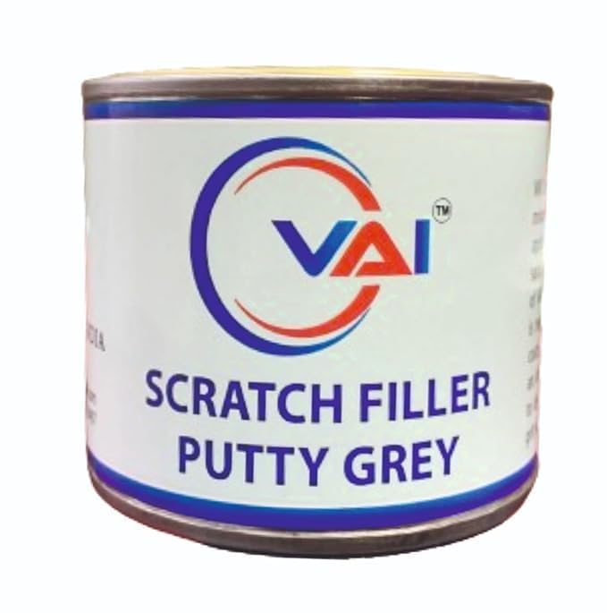 VAI Silicon Carbide Scratch Filler Putty Grey 200 Gms 1 Putty Knife And 320 Grit Sandpaper To Fill Scratches And Dent On Car Bike - Image 1