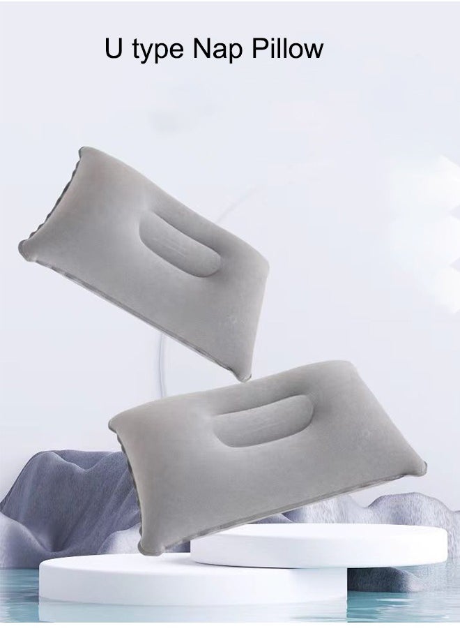 Generic Camping Travel Pillow Squared Flocked Fabric Air Pillow Portable Compact Air Pillow Flocked Fabric Backpacking Pillow  - Image 2