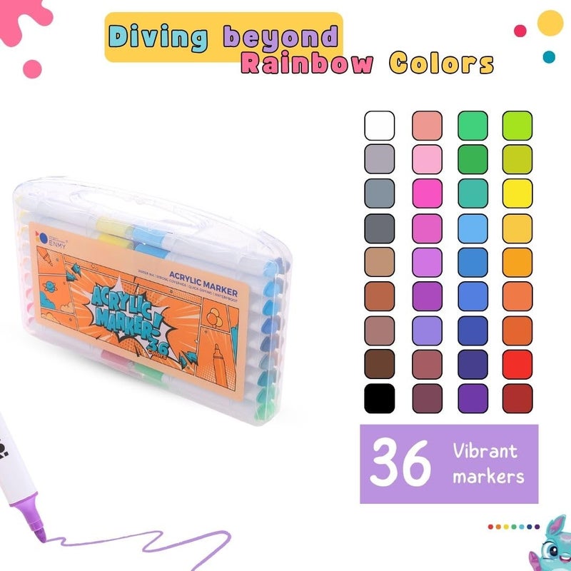Tinker Squad طقم أقلام تلوين أكريليك 36 قطعة للرسم | أقلام تلوين أكريليك مائية | أقلام فرشاة أكريليك للرسم | أقلام فنية للرسم | مستلزمات فنية - Image 3