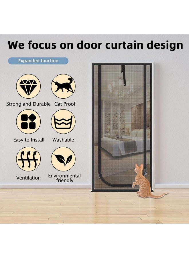QWR Reinforced Cat Screen Door,Fits Door Size 32''x 80'',Thickened Cat Resistant Mesh Screen Door for Living Room,Kitchen,Bedroom,Cat Proof Screen with Zipper Closure(U-Type,Black) - Image 4
