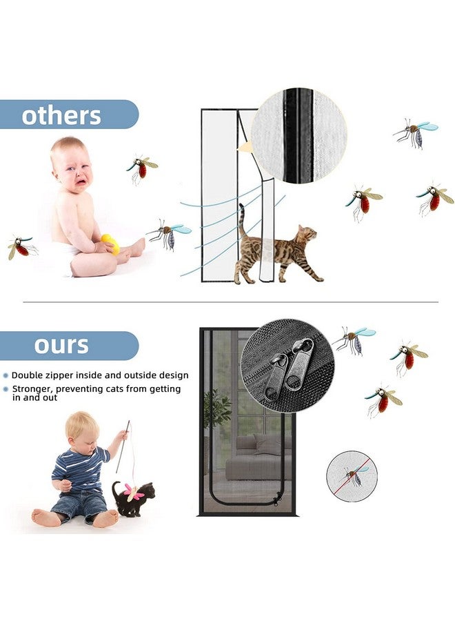 QWR Reinforced Cat Screen Door,Fits Door Size 32''x 80'',Thickened Cat Resistant Mesh Screen Door for Living Room,Kitchen,Bedroom,Cat Proof Screen with Zipper Closure(U-Type,Black) - Image 5
