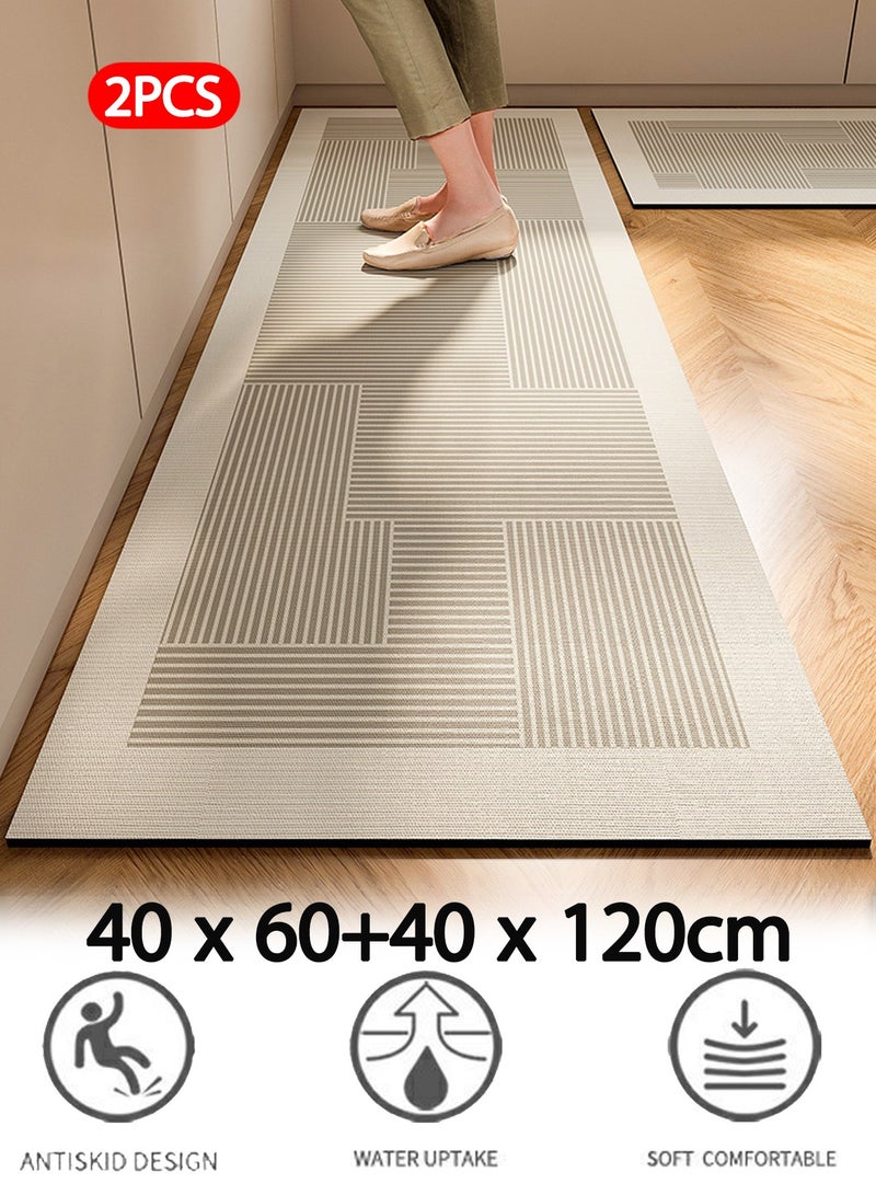 Kitchen Rugs Set 2 Pieces,Soft Anti-Slip Mats (40x60 + 40x120cm), Water Absorbent & Quick Dry, Easy to Trim and Clean, Ideal for Sink Area, Laundry Room, Bathroom – Family Friendly Comfort - Image 1