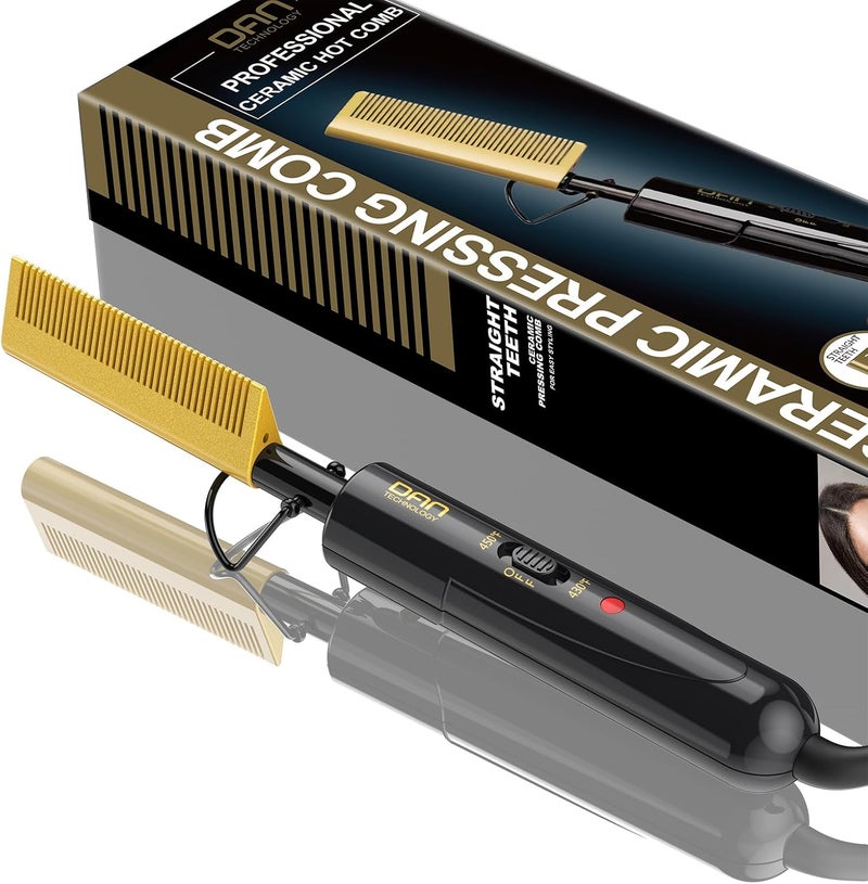 DAN Technology Small Ceramic Hot Comb for Lace Front Wigs - Dual Voltage, Fast Heating Straightener for Black Hair and Wigs