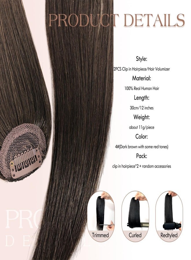 Dsoar Clip in Hair Bangs 2PCS Real Human Hair 12 inch Clip on Hairpieces Adding Extra Hair Volume Silky Straight Hair Extensions for for Women, 4# - Image 2