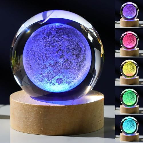 Precious Memorial 3D Moon Crystal Ball with LED Colorful Lighting Touch Base, Moon Decor Science Astronomy Gifts God Bless The World Easter Religious Space Gifts Decor - Image 3