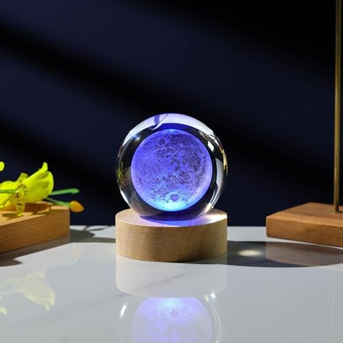 Precious Memorial 3D Moon Crystal Ball with LED Colorful Lighting Touch Base, Moon Decor Science Astronomy Gifts God Bless The World Easter Religious Space Gifts Decor - Image 2