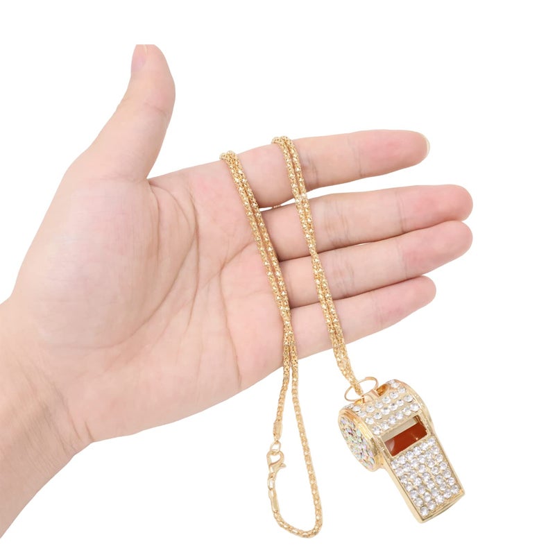 Honbay 1PCS Rhinestone Whistle Long Sweater Chain Gold Plated Whistle with Crystal Cap Pendant Long Sweater Necklace for Women Jewelry Gifts - Image 3