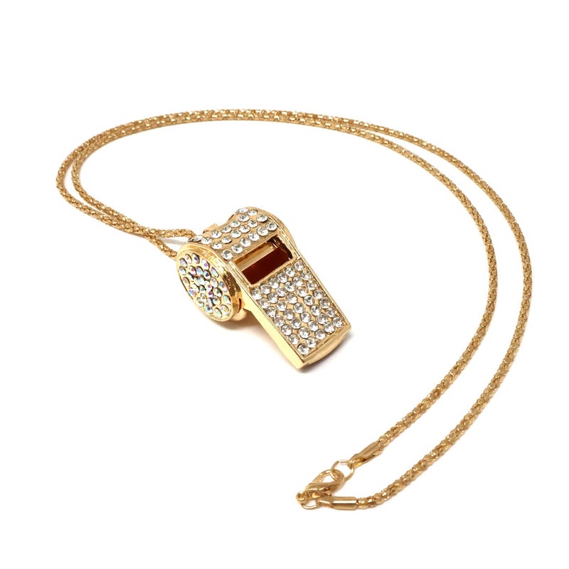 Honbay 1PCS Rhinestone Whistle Long Sweater Chain Gold Plated Whistle with Crystal Cap Pendant Long Sweater Necklace for Women Jewelry Gifts - Image 1