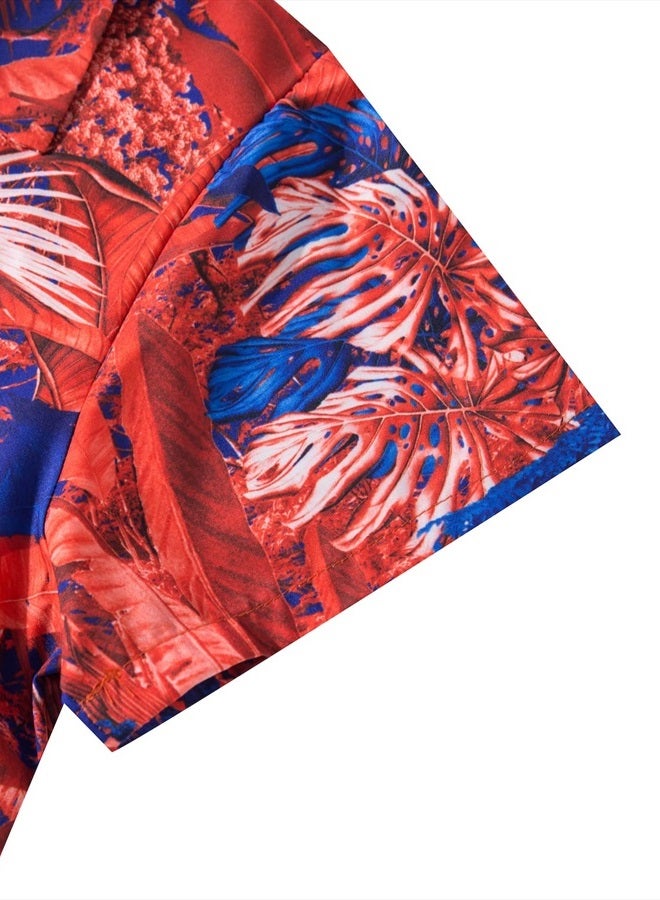 MOHEZ Little & Big Boys Hawaiian Shirts Short Sleeve Summer Beach Tropical Casual Aloha Luau Shirts Top for Kids Red 7-8 Years Old - Image 5